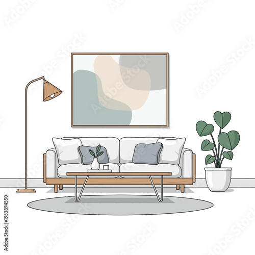 Modern Minimalist Living Room Furniture Illustration.
