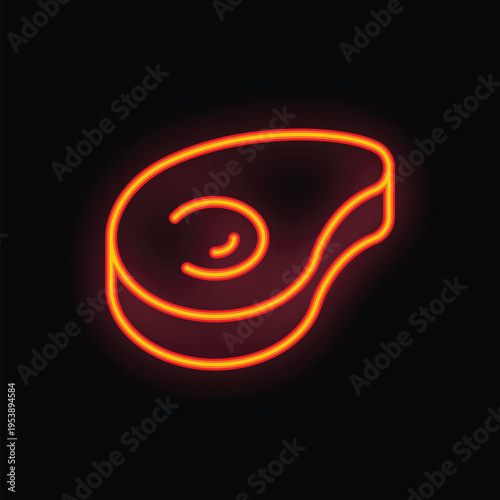 Glowing neon icon of a tasty steak, perfect for food related designs
