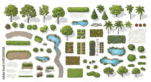 Top View Landscape Design Elements Set for Architecture Plans