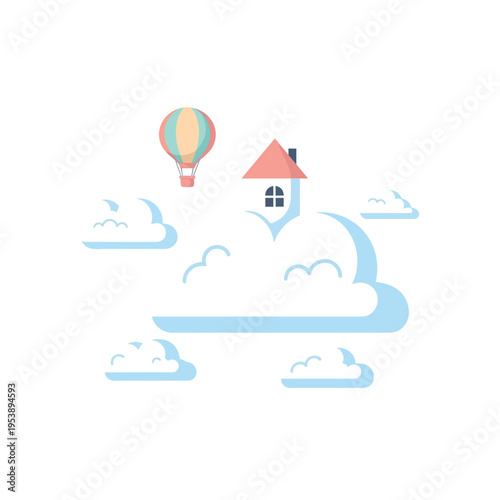 Colorful House and Hot Air Balloon.