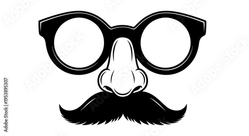 Comical Glasses, Fake Nose, and Mustache Disguise Kit, Retro Style, Isolated White Background