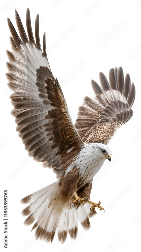 Obraz premium Red kite raptor in flight with wings spread and talons extended isolated on transparent background