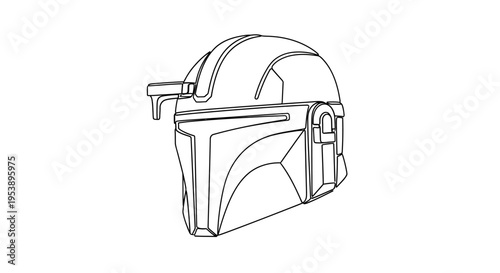 Sci-fi Bounty Hunter Helmet Line Art Icon - Futuristic Warrior Headwear