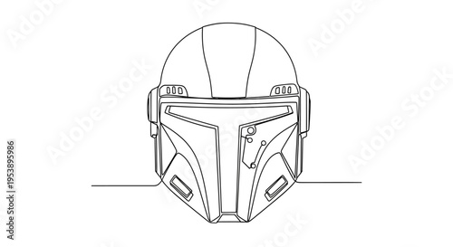 Futuristic Sci-Fi Helmet Outline, Minimalist Line Art, Concept Design