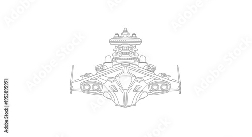 Futuristic Spaceship Outline Drawing, Sci-Fi Starship Illustration
