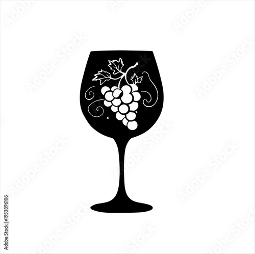 Elegant wine glass silhouette with grapevine motif, symbolizing viticulture and fine dining.