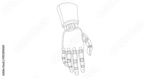 Robotic Hand Outline Drawing, Futuristic Technology Concept
