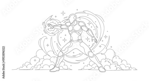 Superhero Character Outline, Dynamic Pose, Energy Blast, Comic Style