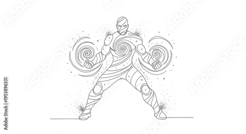 Cosmic Superhero Outline, Swirl Energy, Galaxy Power, Dynamic Pose
