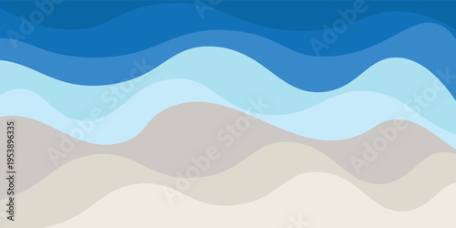 Abstract Summer Beach and Ocean Waves Background in Flat Vector Style. vector illustration