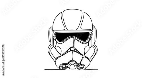 Sci-fi Trooper Helmet Outline Drawing, Futuristic Soldier Mask, Minimalist Line Art