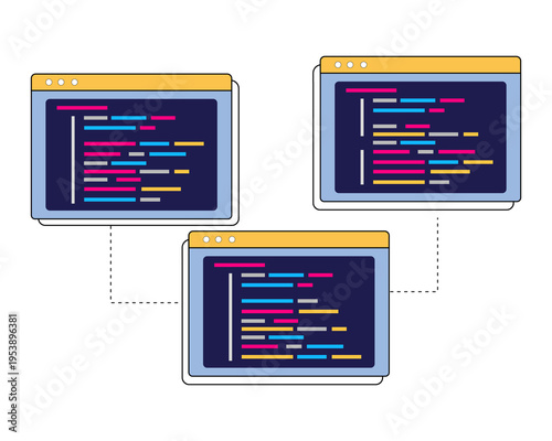 software error finding bugs in program code, fixing and debugging code. Vector illustration