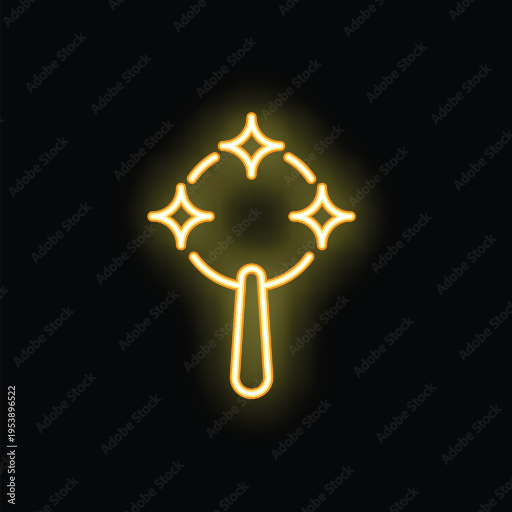 Fototapeta premium Neon magic wand shining bright on a black background