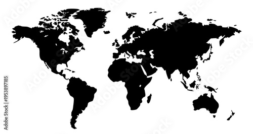 Black silhouette of a world map on a white background. Vector illustration.