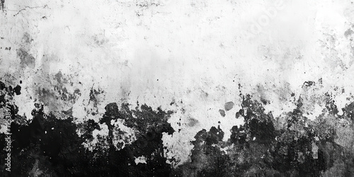 peeling white paint on weathered concrete wall reveals cracked abstract texture in gritty monochrome urban decay
