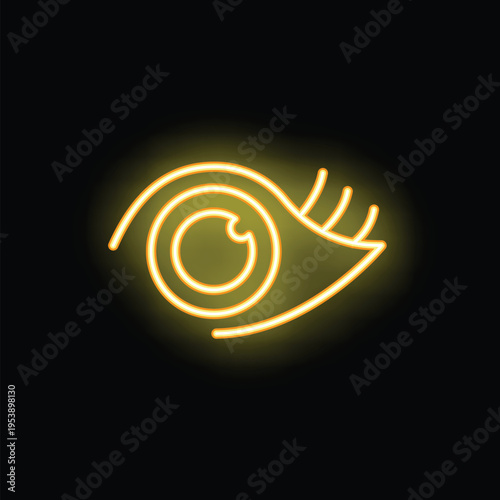 Neon eye glowing on a black background, symbolizing concepts such as vision, observation, and awareness