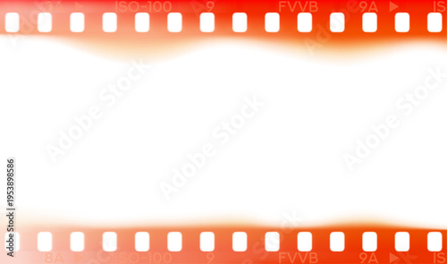 Light leak effect of film frames. Vintage film strip border with sprocket holes.  35 mm film frame video tape border with  burn gradients.  Vector analog film frame with transparent overlay effect.