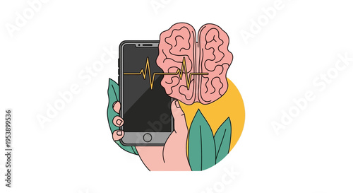 Brain and phone connection for mental health and technology.