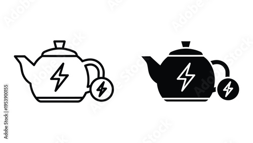Electric teapot vector illustration with lightning bolt symbol, flat design