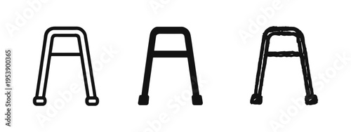 Walker Aids Icons Set - Outline, Solid Glyph, and Hand Drawn Styles for Mobility and Elderly Support