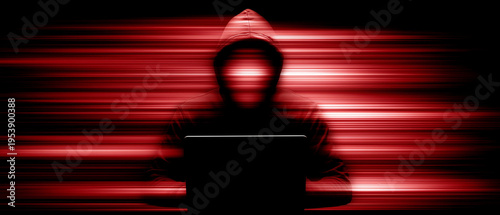 a mysterious figure wearing a hooded, giving a sense of anonymity and secrecy, with horizontal motion blur lines streaking across the background and the figure