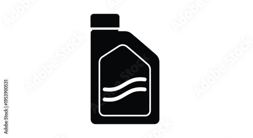 A simple black silhouette illustration depicts a plastic container of automotive engine oil high quality