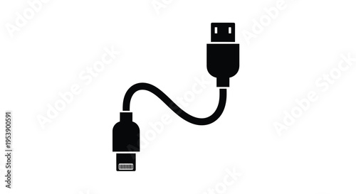 A simple black and white illustration depicts a usb to lightning cable connection high quality