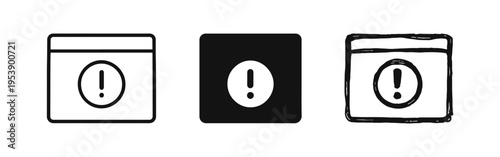 Exclamation mark warning icons in outline, solid, and hand-drawn styles for caution and alerts.