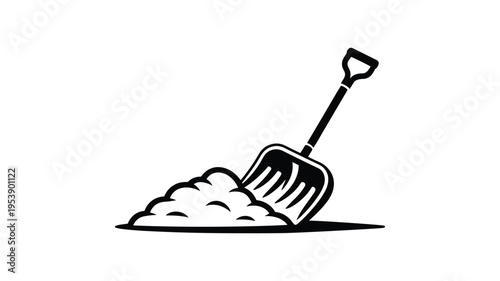 Shovel digging in pile of dirt, construction or gardening tool