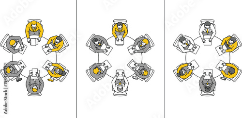 Team Meeting Top View Business People Sitting Around Table Collaboration Vector Illustration