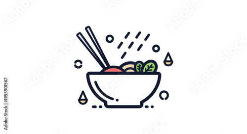 Noodle bowl illustration with chopsticks
