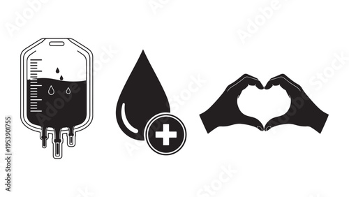 Blood Donation And Transfusion Healthcare Concept Featuring Blood Bag Drop Icon And Medical Support Symbols For Emergency Care Hospitals And Life Saving Campaigns