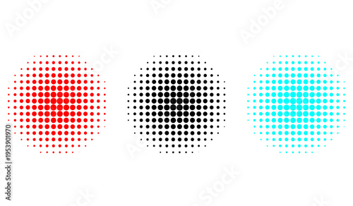 Vibrant red, black, and blue halftone circles. Abstract modern stylish texture. Catching abstract backgrounds and seamless textures. Ideal for posters, social media, and digital art projects.