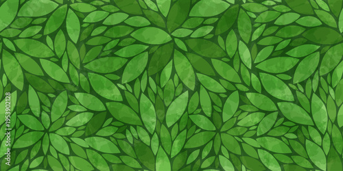 Watercolor leaves vector pattern. Green leaf seamless pattern. Garden bush pattern background. Tropical leaves with watercolour texture