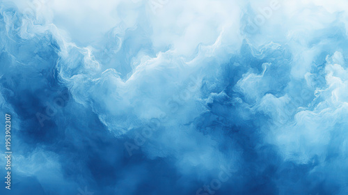 dramatic ethereal blue ocean waves crashing in abstract watercolor with misty splatters and serene gradient atmosphere