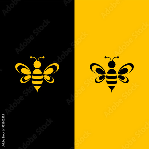 Silhouette and outline of a bee on contrasting yellow and black backgrounds. Suitable for your design need, logo, illustration, animation, etc.
