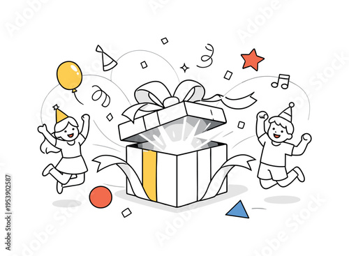 Holiday present concept. A gift box slightly open with soft light glowing from inside, ribbon ends flowing in