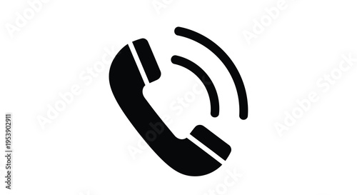 A simple black silhouette depicts a vintage telephone handset with sound waves emanating from it