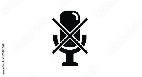 A black microphone icon is prominently displayed with two diagonal red lines crossing through it