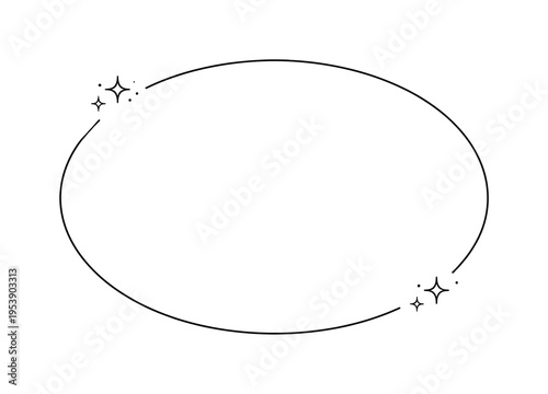 "Minimal Message Border". Minimalistic one-line drawing simple oval frame with small sparkles and balanced