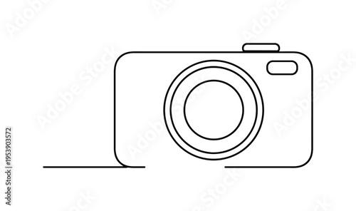"Photography Icon". Minimalistic one-line drawing compact camera shape with smooth rectangular body and lens