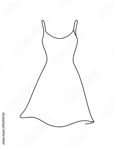 "Minimal Dress Silhouette". Minimalistic one-line drawing simple sleeveless summer dress with smooth