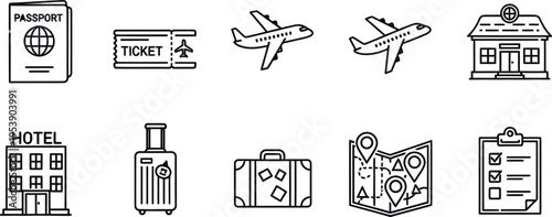 Vacation and Trip Journey Outline Icons Collection