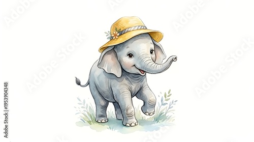 Cute Baby Elephant with yellow hat