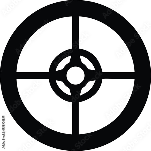 Black and white target illustration with concentric circles and crosshairs