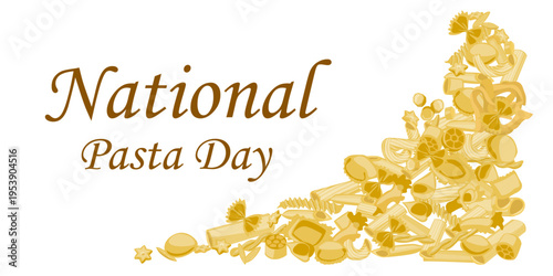 Italian Pasta Shapes Collection. National Pasta Day.