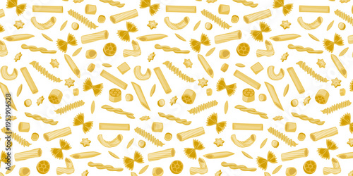 Seamless Pattrn Italian Pasta Shapes Collection Food