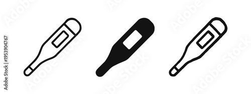 Digital Thermometer for Fever and Temperature Measurement Icon Set