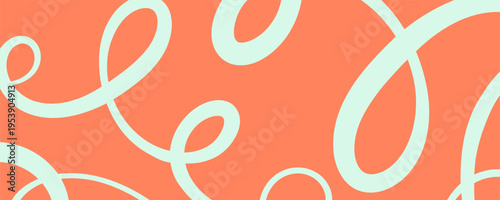 Abstract mint green looped squiggly lines on orange background energetic and playful pattern