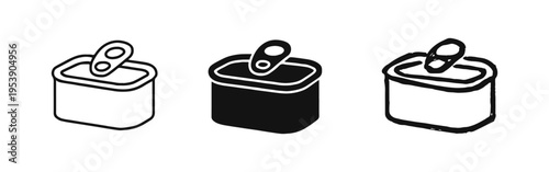 Opened Square Tin Can Food Packaging Icon Set with Pull Tab